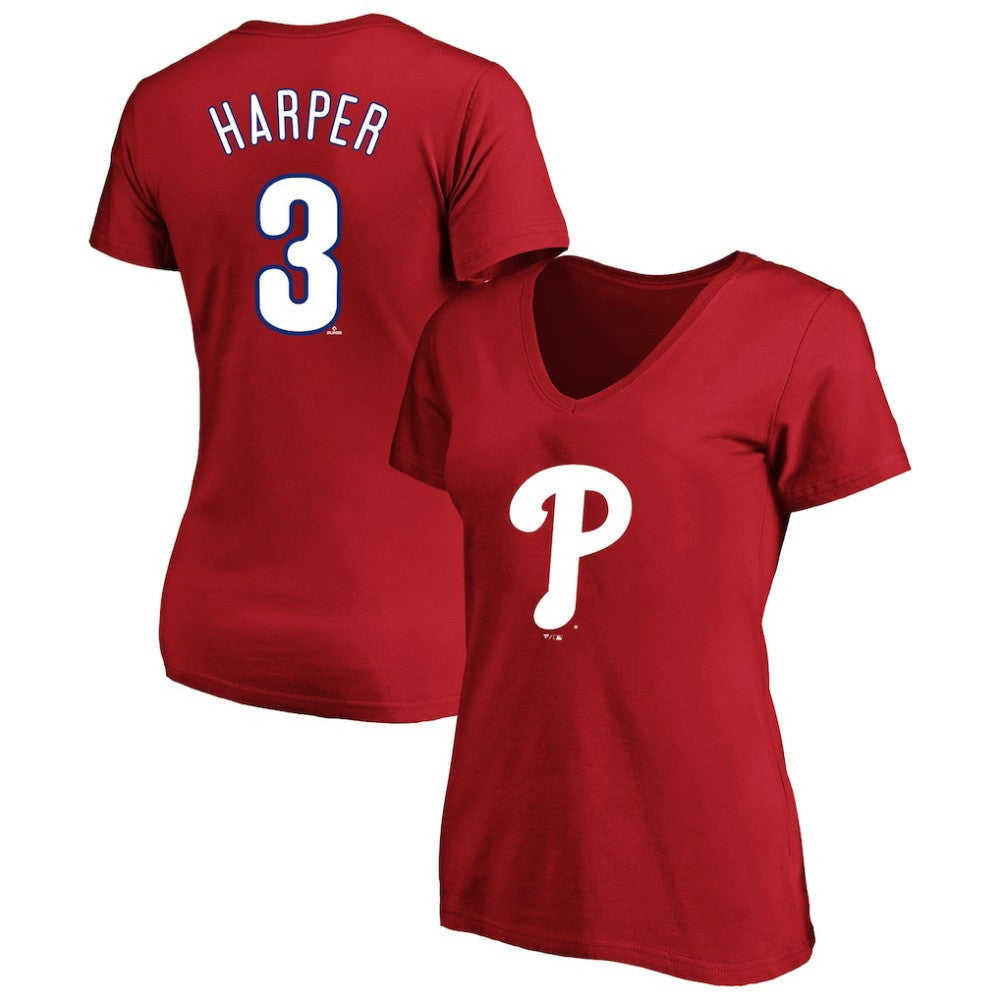 Bryce Harper Philadelphia Phillies Profile Women's Plus Size Name & Number V-Neck T-Shirt - Red