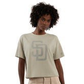 San Diego Padres Starter Women's Rhinestone Sprinkle Boxy Cropped T-Shirt - Khaki