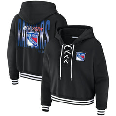 New York Rangers WEAR by Erin Andrews Women's Cropped Lace-Up Hoodie Black