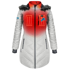 Detroit Lions ActionHeat Women's 5V Battery Heated Long Puffer Full-Zip Hoodie Jacket - White for sale