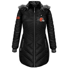 Cleveland Browns ActionHeat Women's 5V Battery Heated Long Puffer Full-Zip Hoodie Jacket - Black online