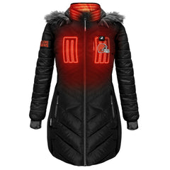 Cleveland Browns ActionHeat Women's 5V Battery Heated Long Puffer Full-Zip Hoodie Jacket - Black online