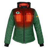 Green Bay Packers ActionHeat Women's 5V Battery Heated Insulated Puffer Full-Zip Jacket - Green/Black cheap