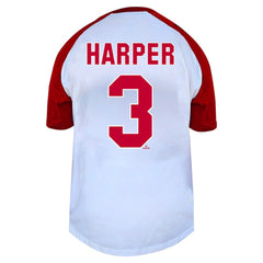 Bryce Harper Philadelphia Phillies Profile Women's Plus Size Name & Number Raglan Henley T-Shirt - White