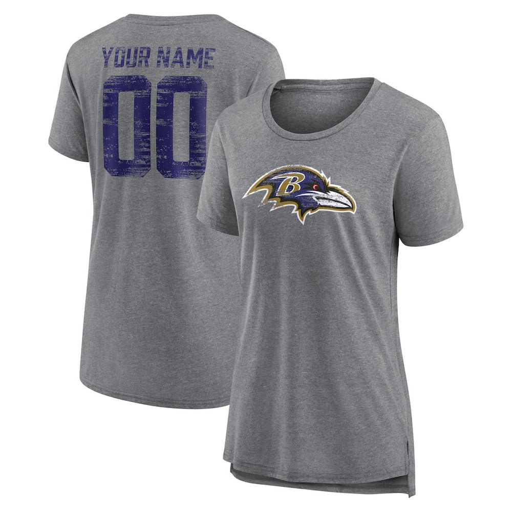 Baltimore Ravens Women's Heritage Custom Name & Number Tri-Blend T-Shirt - Gray for sale