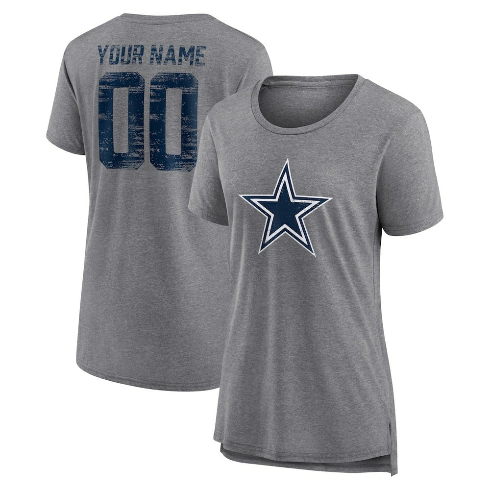 Dallas Cowboys Women's Heritage Custom Name & Number Tri-Blend T-Shirt - Gray discount