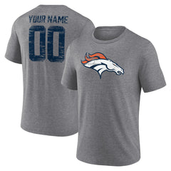 Denver Broncos Heritage Custom Name & Number Tri-Blend T-Shirt - Gray sale