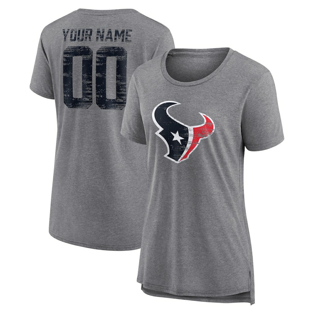Houston Texans Women's Heritage Custom Name & Number Tri-Blend T-Shirt - Gray on sale