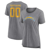 Los Angeles Chargers Women's Heritage Custom Name & Number Tri-Blend T-Shirt - Gray cheap