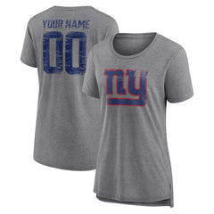 New York Giants Women's Heritage Custom Name & Number Tri-Blend T-Shirt - Gray for sale