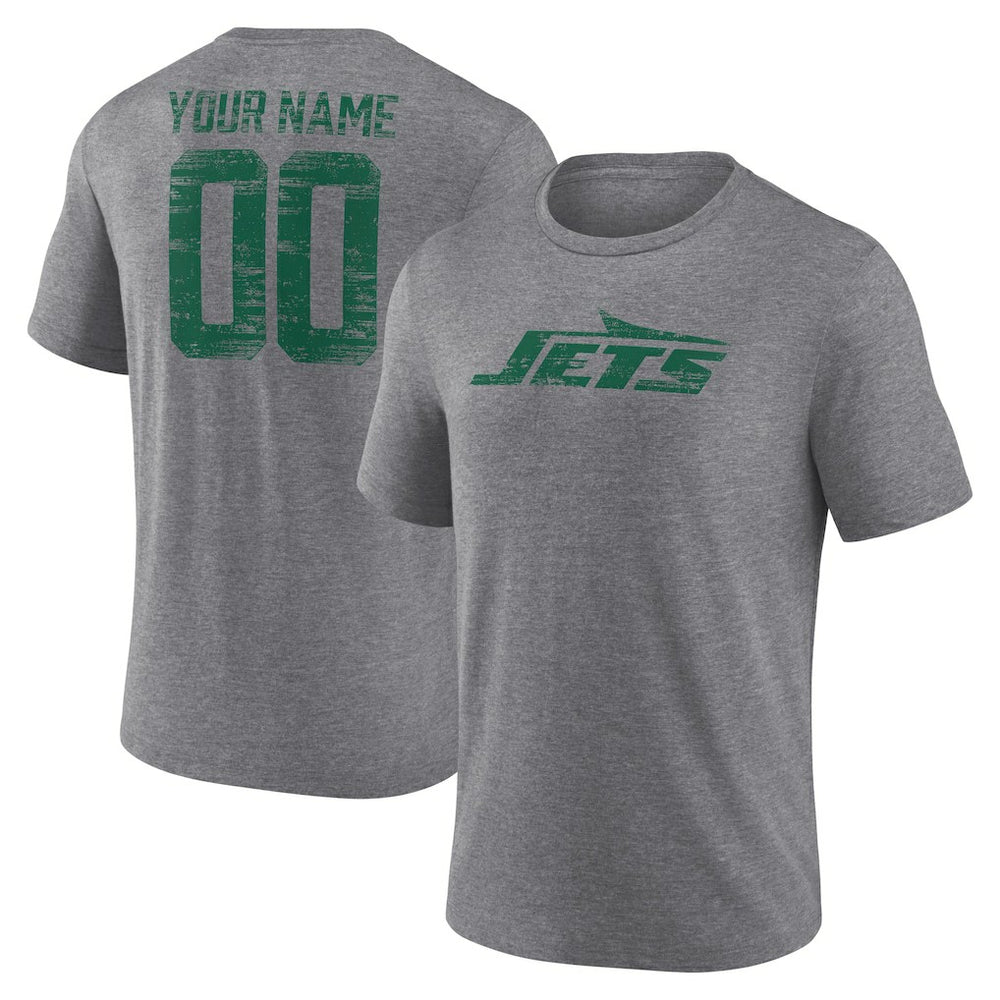 New York Jets Heritage Custom Name & Number Tri-Blend T-Shirt - Gray outlet