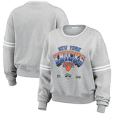 New York Knicks WEAR by Erin Andrews Women's Sleeve Stripe Fleece Crewneck Sweatshirt - Gray discount