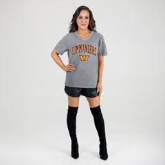 Washington Commanders Gameday Couture Women's Relaxed Iconic Edge Rhinestone V-Neck T-Shirt - Gray on sale