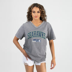 Seattle Seahawks Gameday Couture Women's Relaxed Iconic Edge Rhinestone V-Neck T-Shirt - Gray discount