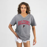 Atlanta Falcons Gameday Couture Women's Relaxed Iconic Edge Rhinestone V-Neck T-Shirt - Gray on sale