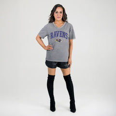 Baltimore Ravens Gameday Couture Women's Relaxed Iconic Edge Rhinestone V-Neck T-Shirt - Gray on sale