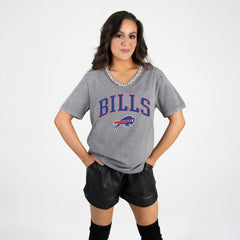 Buffalo Bills Gameday Couture Women's Relaxed Iconic Edge Rhinestone V-Neck T-Shirt - Gray discount