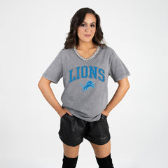 Detroit Lions Gameday Couture Women's Relaxed Iconic Edge Rhinestone V-Neck T-Shirt - Gray outlet
