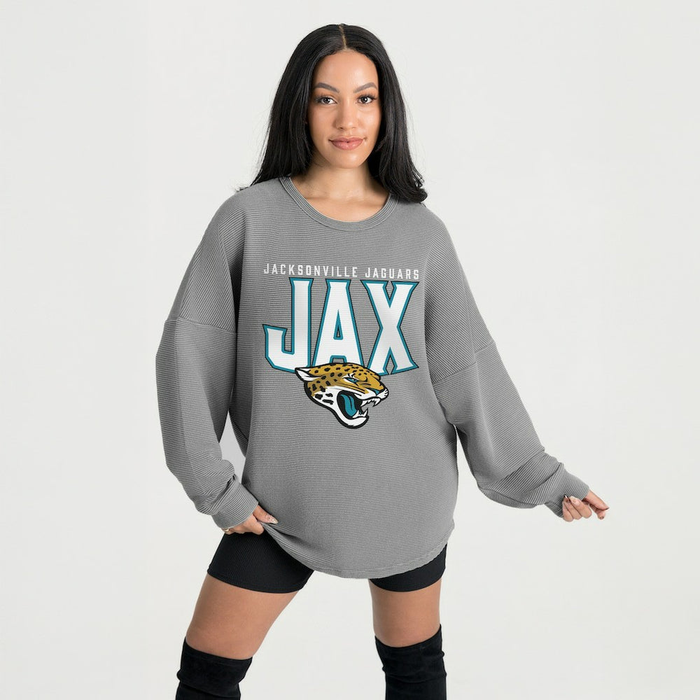 Jacksonville Jaguars Gameday Couture Women's Oversized Pure Motion Corded Sweatshirt - Gray discount