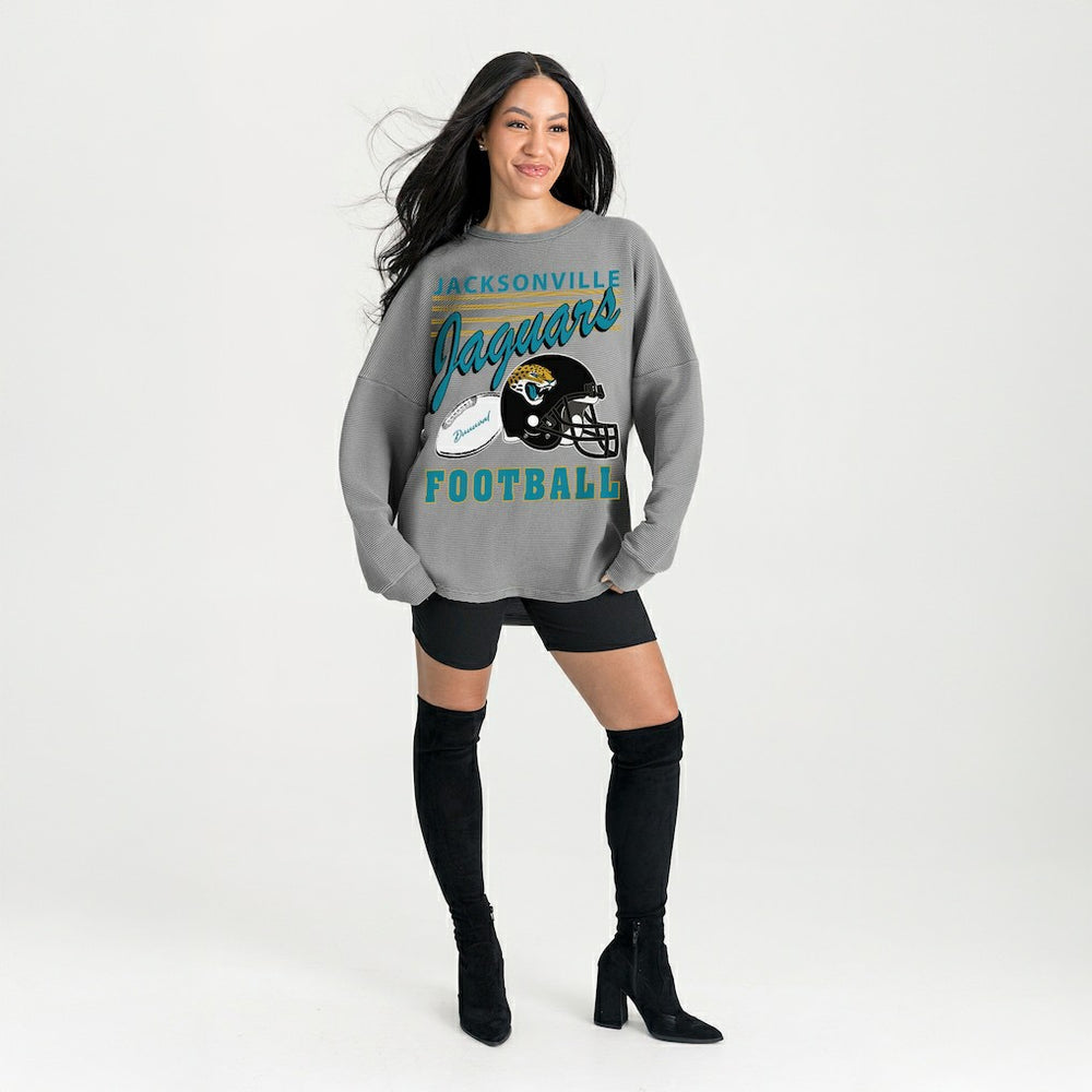 Jacksonville Jaguars Gameday Couture Women's Oversized Sweet Victory Corded Sweatshirt - Gray sale