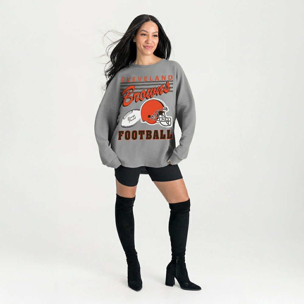 Cleveland Browns Gameday Couture Women's Oversized Sweet Victory Corded Sweatshirt - Gray for sale