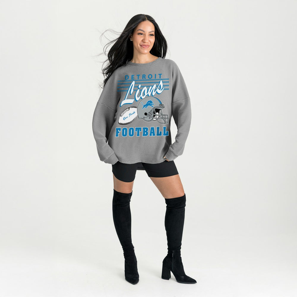 Detroit Lions Gameday Couture Women's Oversized Sweet Victory Corded Sweatshirt - Gray discount