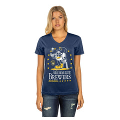 Milwaukee Brewers Women's Little Miss 2 V-Neck T-Shirt - Navy | New Era