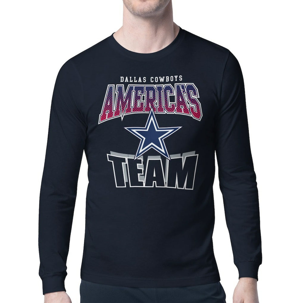 Dallas Cowboys Starter Comic Style Slogan Long Sleeve T-Shirt - Navy discount