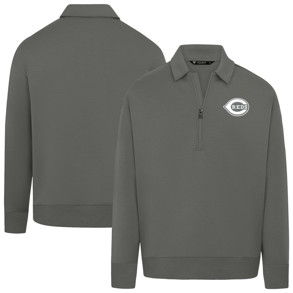 Cincinnati Reds Levelwear Women's Canmore Chenille Logo Quarter-Zip Top - Stone
