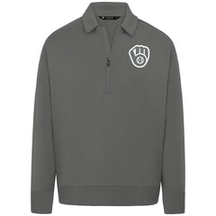 Milwaukee Brewers Levelwear Women's Canmore Chenille Logo Quarter-Zip Top - Stone
