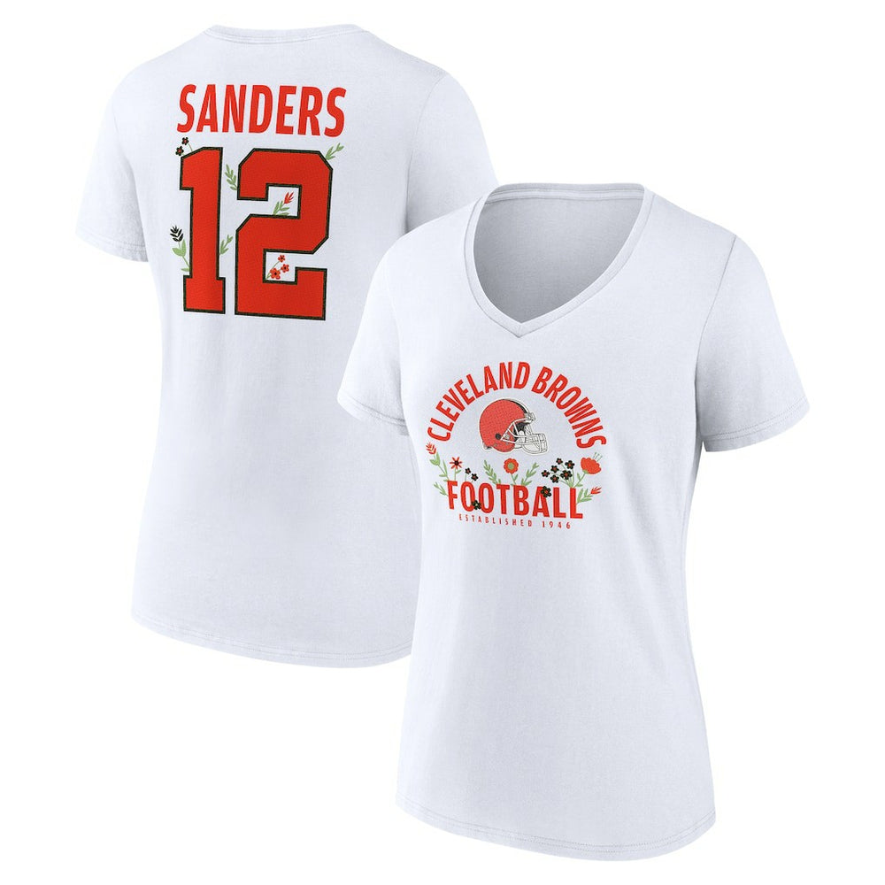 Shedeur Sanders Cleveland Browns Women's Floral Name & Number V-Neck T-Shirt - White cheap
