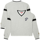 Philadelphia Phillies Women's Cooperstown Collection V-Neck Cropped Toggle Sweatshirt - Heather Gray | Mitchell & Ness
