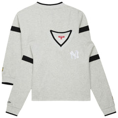 New York Yankees Women's Cooperstown Collection V-Neck Cropped Toggle Sweatshirt - Heather Gray | Mitchell & Ness