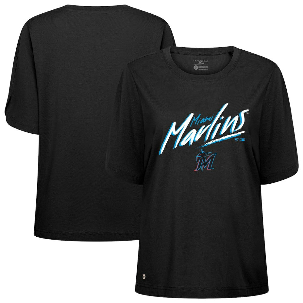 Miami Marlins Levelwear Women's Bloom Sizzle T-Shirt - Black