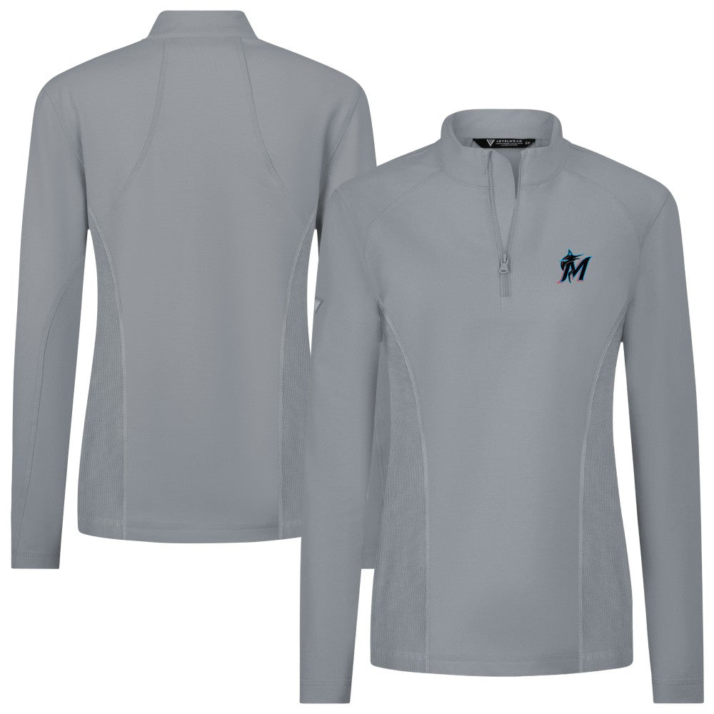 Miami Marlins Levelwear Women's Upright Insignia 2.0 Quarter-Zip Tri-Blend Top - Gray