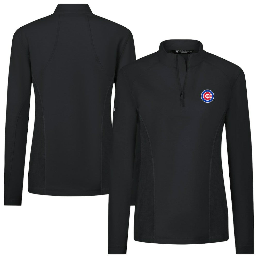 Chicago Cubs Levelwear Women's Upright Insignia 2.0 Quarter-Zip Tri-Blend Top - Black