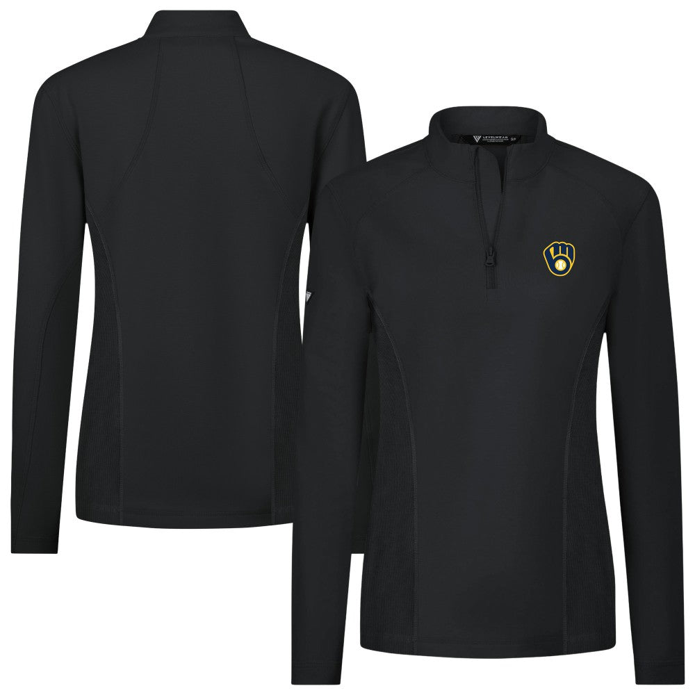 Milwaukee Brewers Levelwear Women's Upright Insignia 2.0 Quarter-Zip Tri-Blend Top - Black