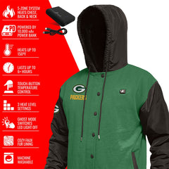 Green Bay Packers ActionHeat 5V Battery Heated Full-Snap Varsity Jacket - Green/Black online