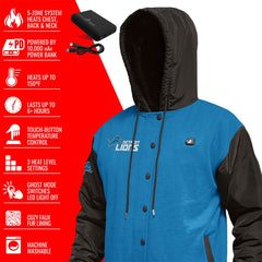 Detroit Lions ActionHeat 5V Battery Heated Full-Snap Varsity Jacket - Blue/Black for sale