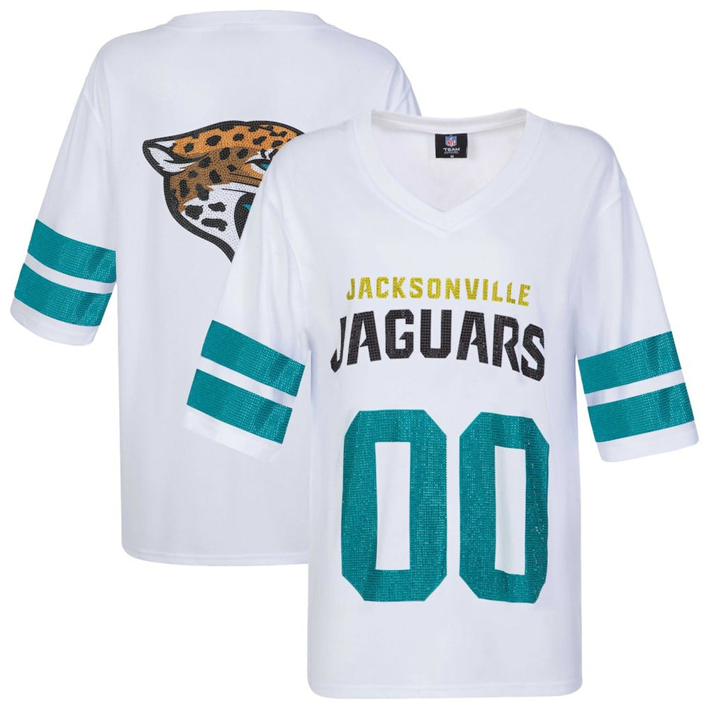 Jacksonville Jaguars Cuce Women's Rhinestone V-Neck Tunic - White discount