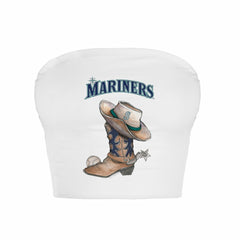 Seattle Mariners Tiny Turnip Women's Cowboy Boot Crop Tube Top - White