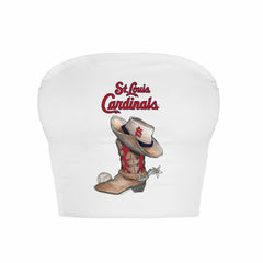 St. Louis Cardinals Tiny Turnip Women's Cowboy Boot Crop Tube Top - White
