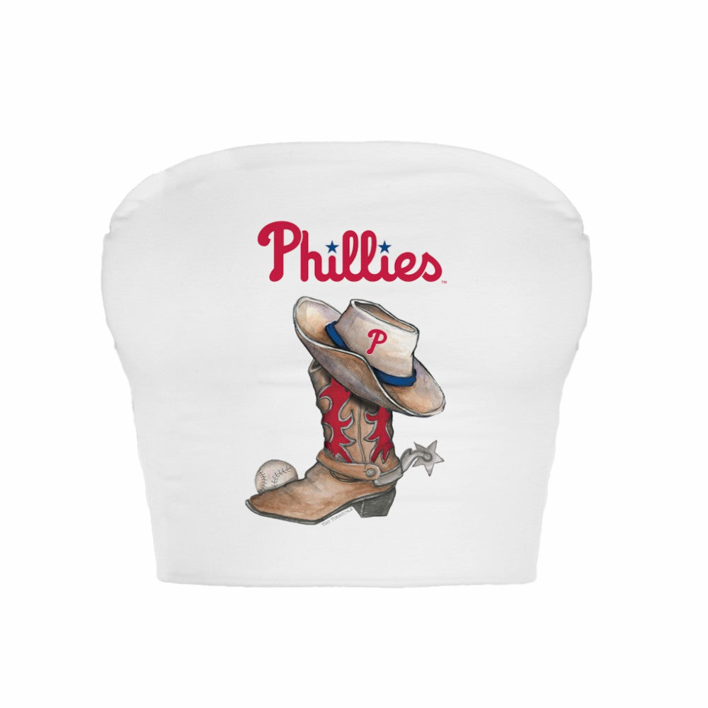 Philadelphia Phillies Tiny Turnip Women's Cowboy Boot Crop Tube Top - White
