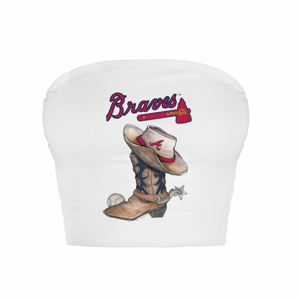 Atlanta Braves Tiny Turnip Women's Cowboy Boot Crop Tube Top - White