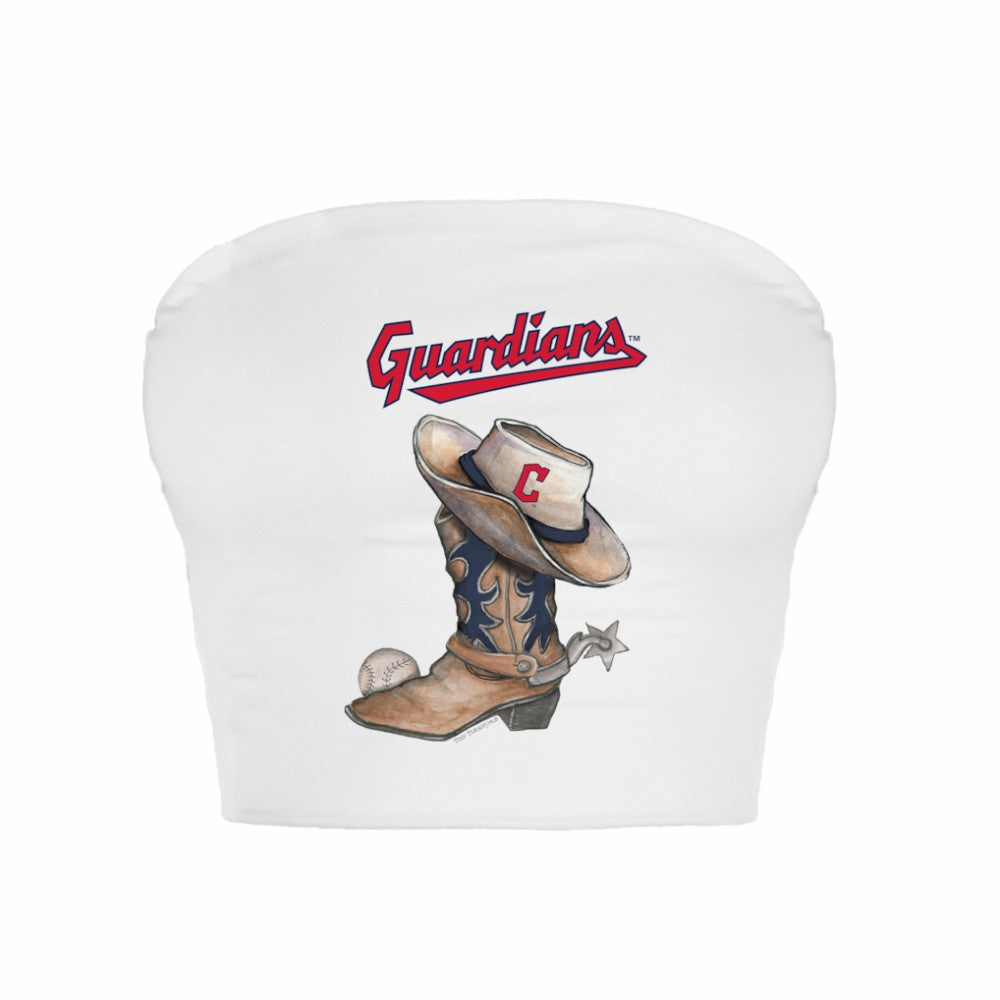 Cleveland Guardians Tiny Turnip Women's Cowboy Boot Crop Tube Top - White