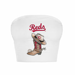 Cincinnati Reds Tiny Turnip Women's Cowboy Boot Crop Tube Top - White