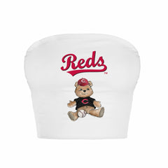 Cincinnati Reds Tiny Turnip Women's Teddy Bear Crop Tube Top - White