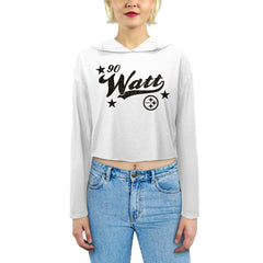 T.J. Watt Pittsburgh Steelers Majestic Threads Women's Glitter Wordmark Hoodie - White outlet