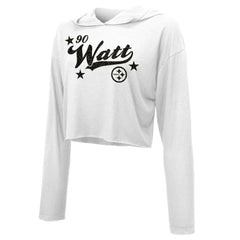 T.J. Watt Pittsburgh Steelers Majestic Threads Women's Glitter Wordmark Hoodie - White outlet