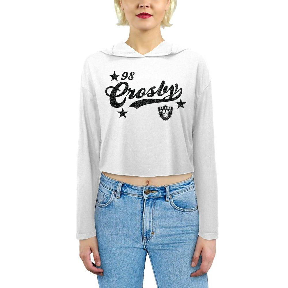 Maxx Crosby Las Vegas Raiders Majestic Threads Women's Glitter Wordmark Hoodie - White outlet